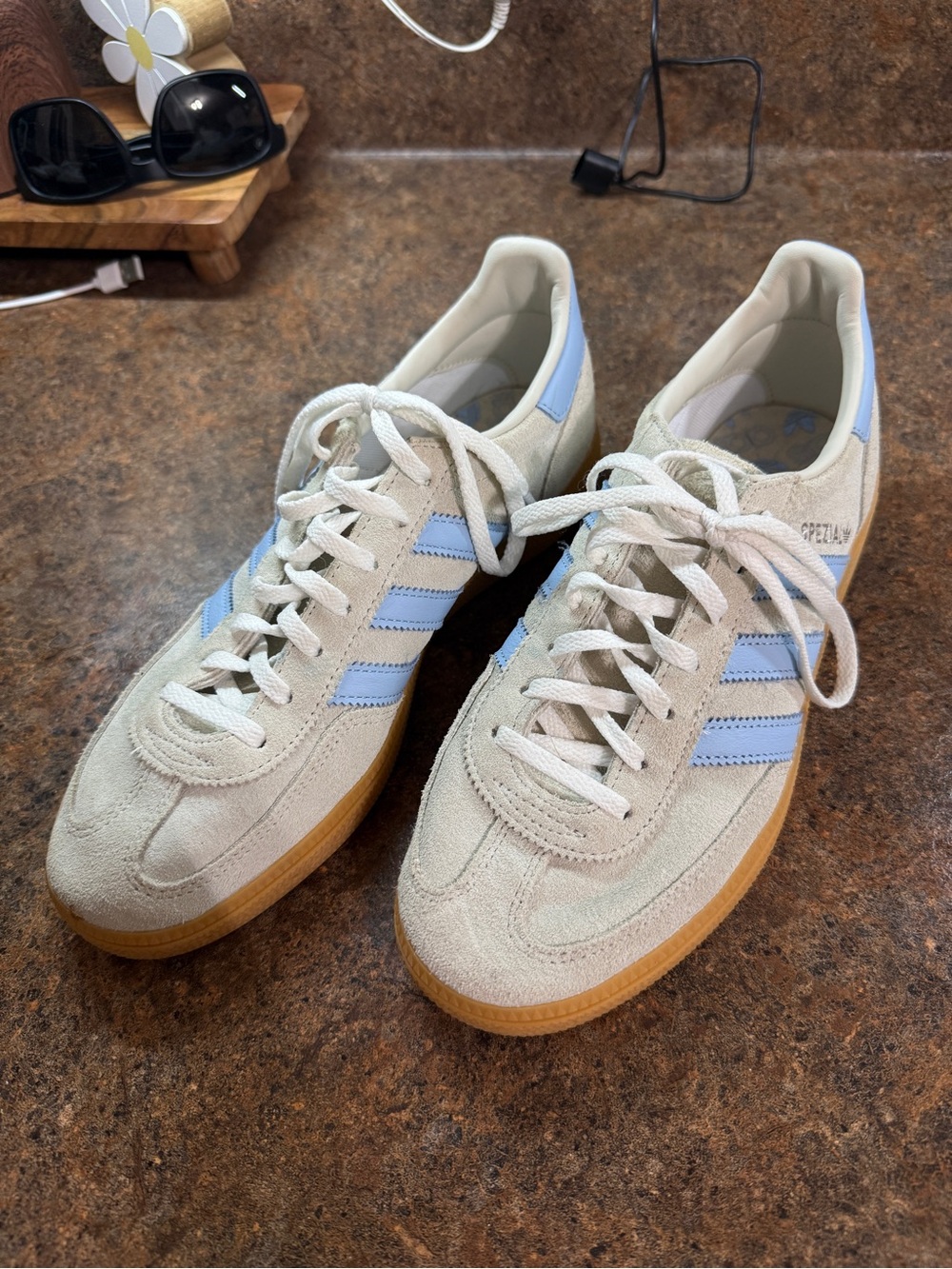 Adidas Spezial Suede Sneakers - Light Gray with Baby Blue Stripes